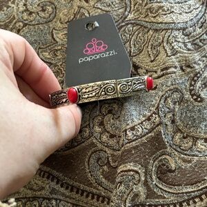 Paparazzi Ornate Silver Bracelet with Red Accents